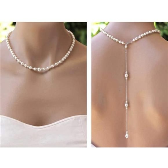 WHITE Pearl Backdrop Necklace - Picture 2 of 7